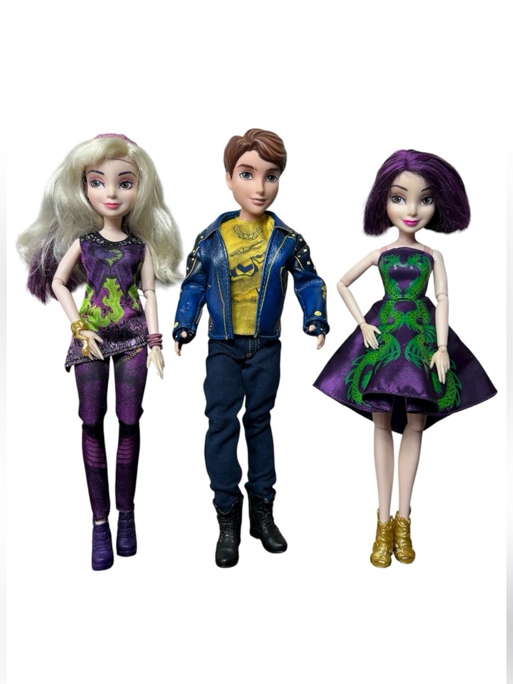 Set 3 Disney 2014 Descendants Articulate Dolls Ben, Mal, Evie Collectible 11.5”